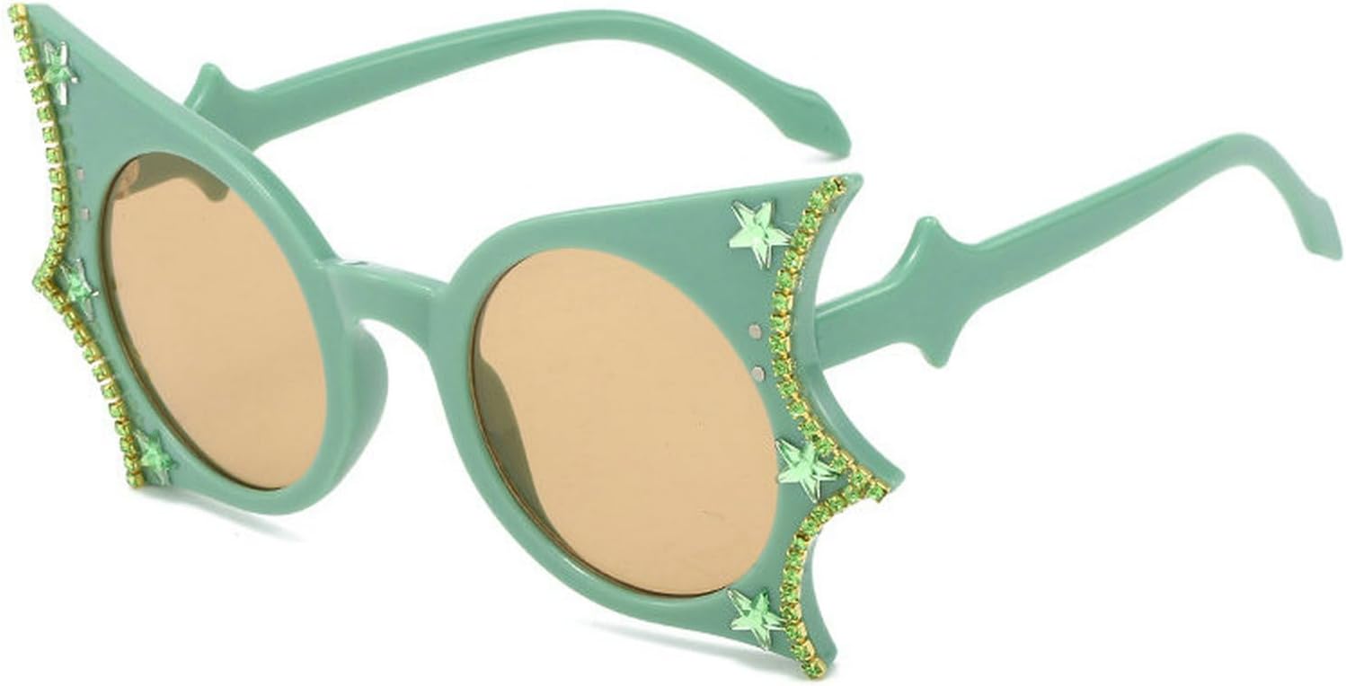 

COTIA Модные солнцезащитные очки в форме летучей мыши для женщин и мужчин, с бриллиантовой оправой в виде бабочки и звезд, декор в стиле Y2K, забавные очки для Хэллоуина и косплея, Green