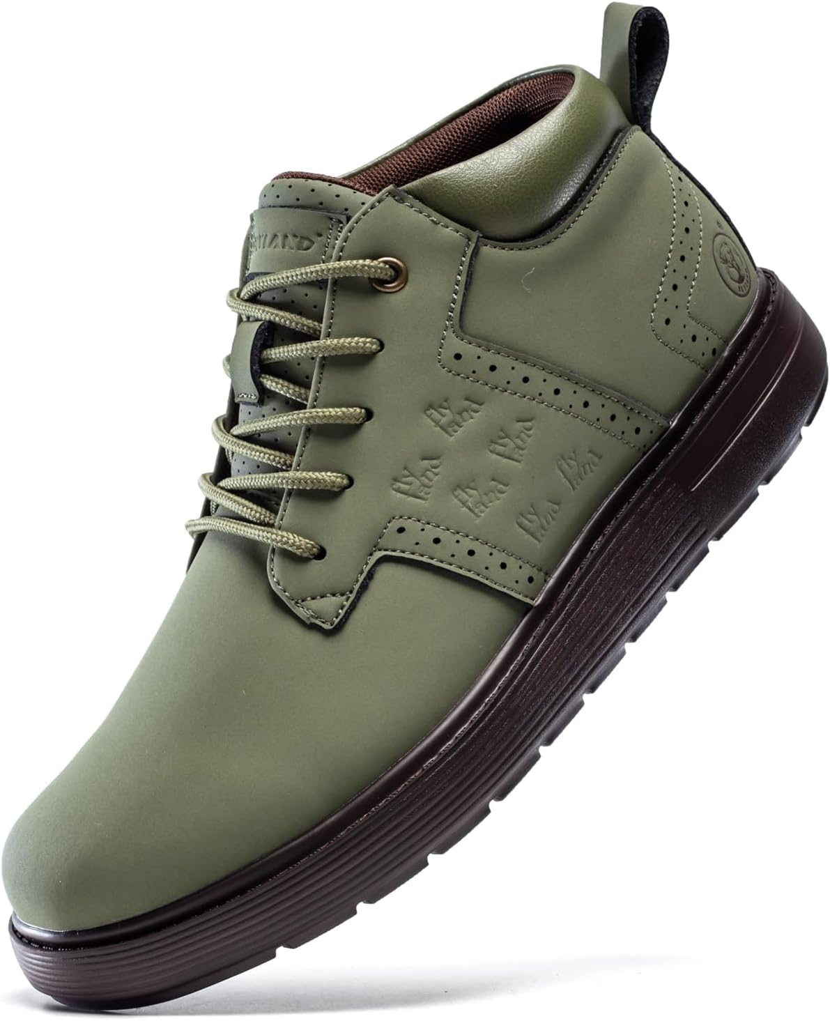 

Мужские модные кроссовки FLYLAND Чака ботинки на шнуровке из кожи, легкие ботинки до щиколотки для прогулки и вождения, Amy Green