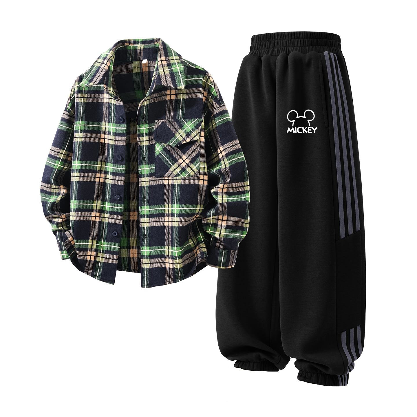 

Детская повседневная спортивная одежда Disney, Solid Color Turquoise Grid+Di Line K Black