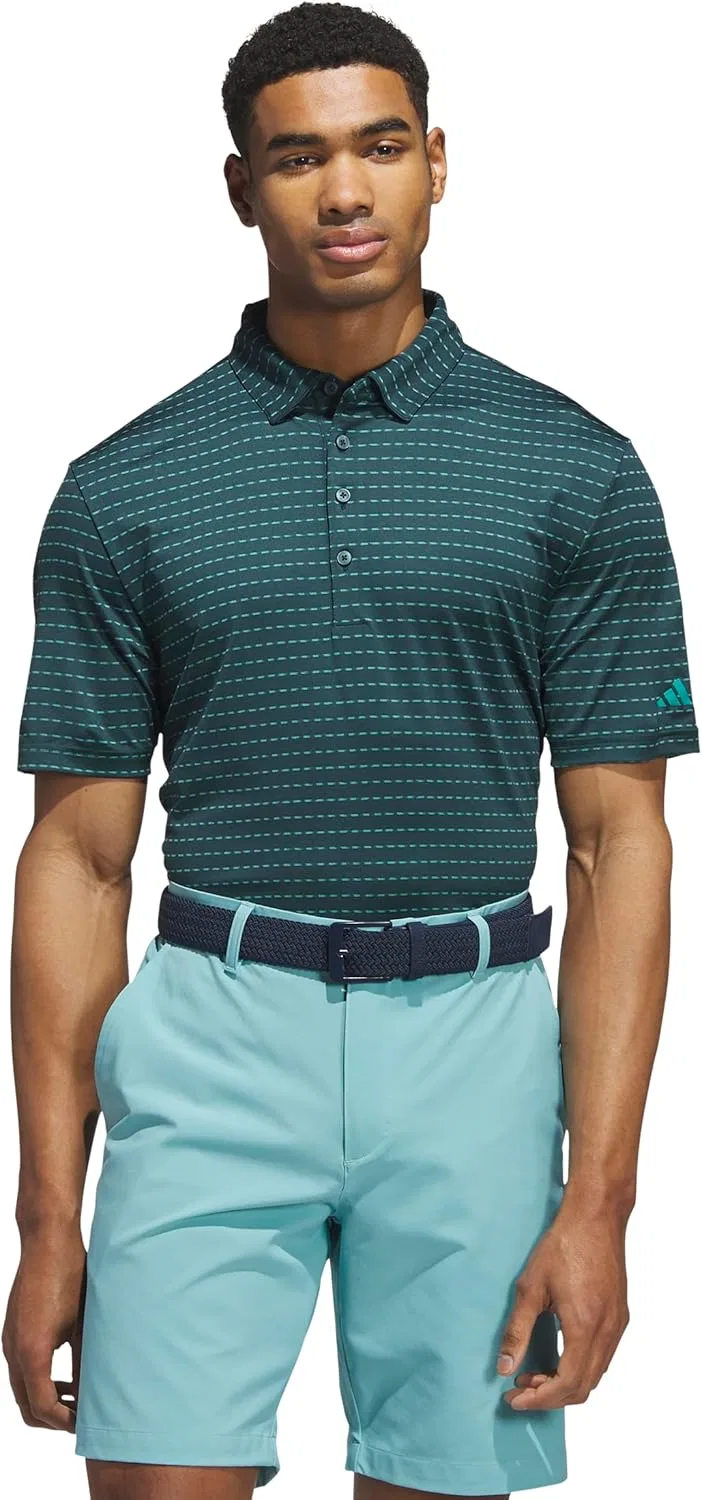 Футболка-поло Adidas Men's ULTIMATE365 Dash Stripe, Aurora Ivy/Pure Teal