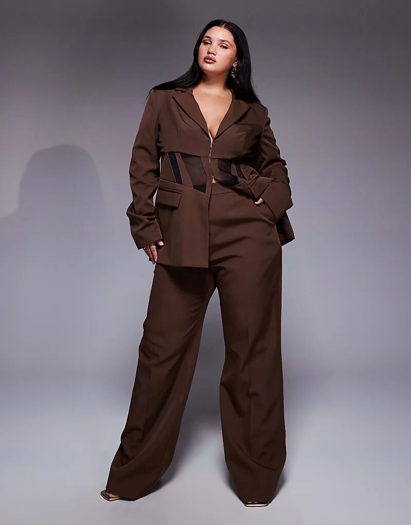 

Прямые брюки-комбинезон ASOS LUXE Curve коричневого цвета