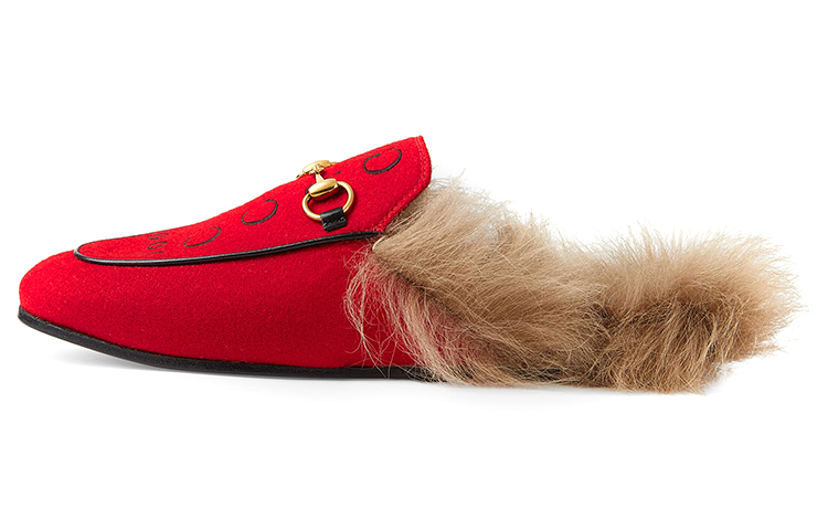 GUCCI Женские сандалии Princetown с закрытым носком, красные, 2015 года выпуска