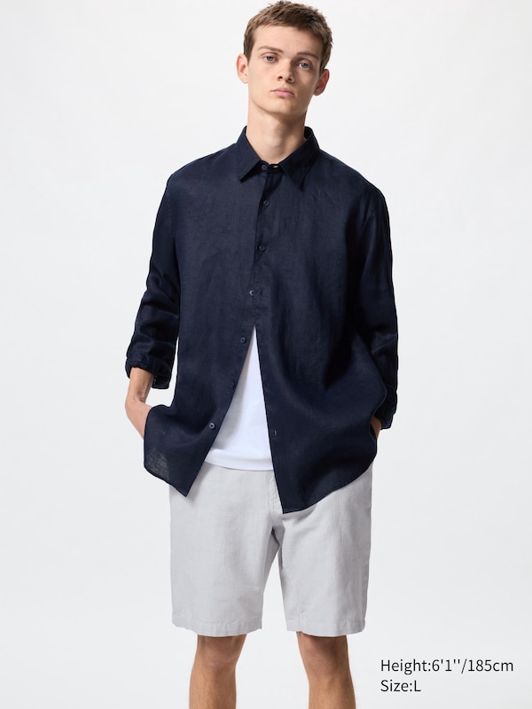 

Шорты из льняной смеси (полоска) Uniqlo, серый