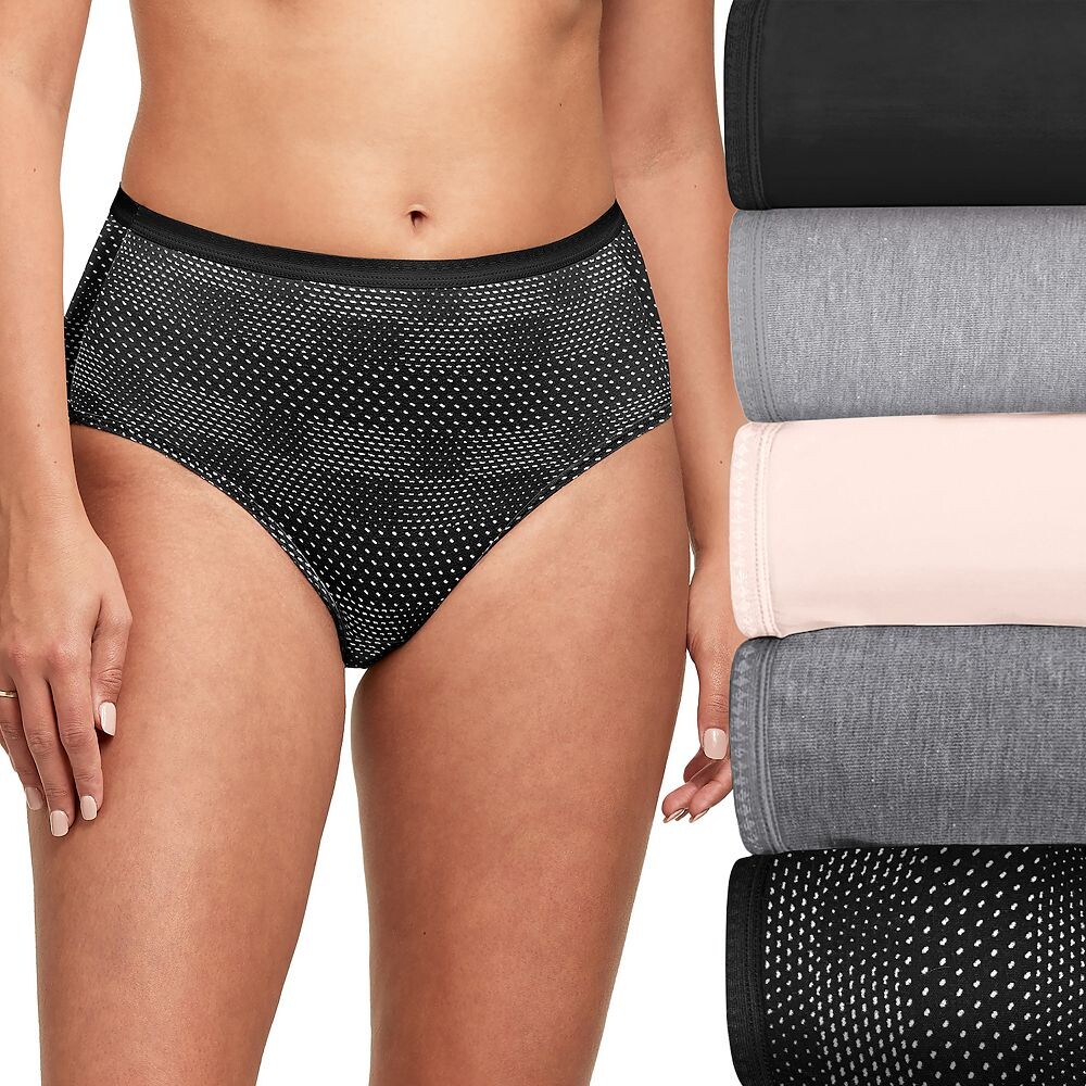 

Женские трусы Hanes Ultimate из 6 комплектов дышащего хлопкового нижнего белья, разные принты 40H6CC, цвет Black Grey