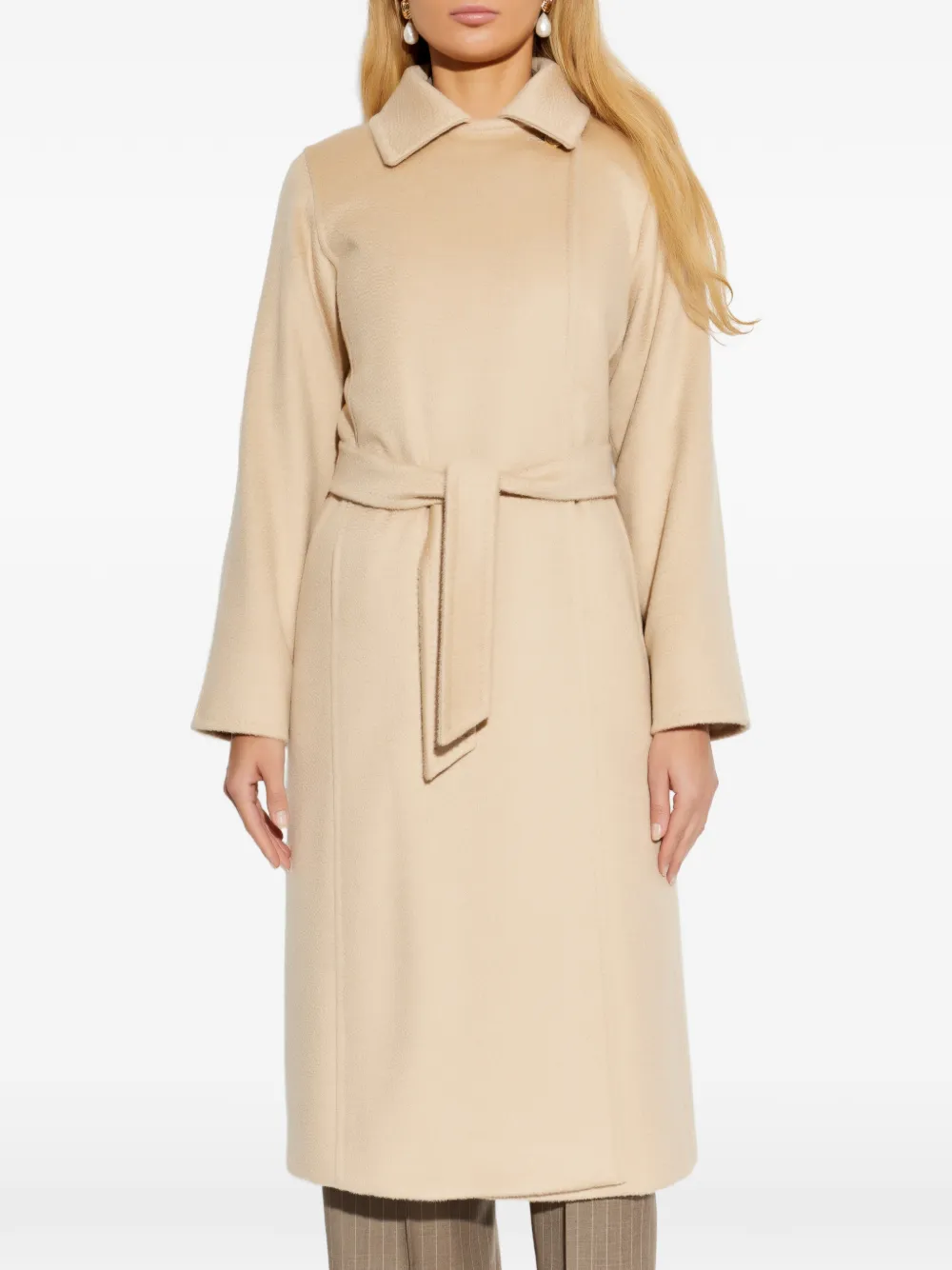Пальто с поясом и длинными рукавами Max Mara, нейтральный — фото 3