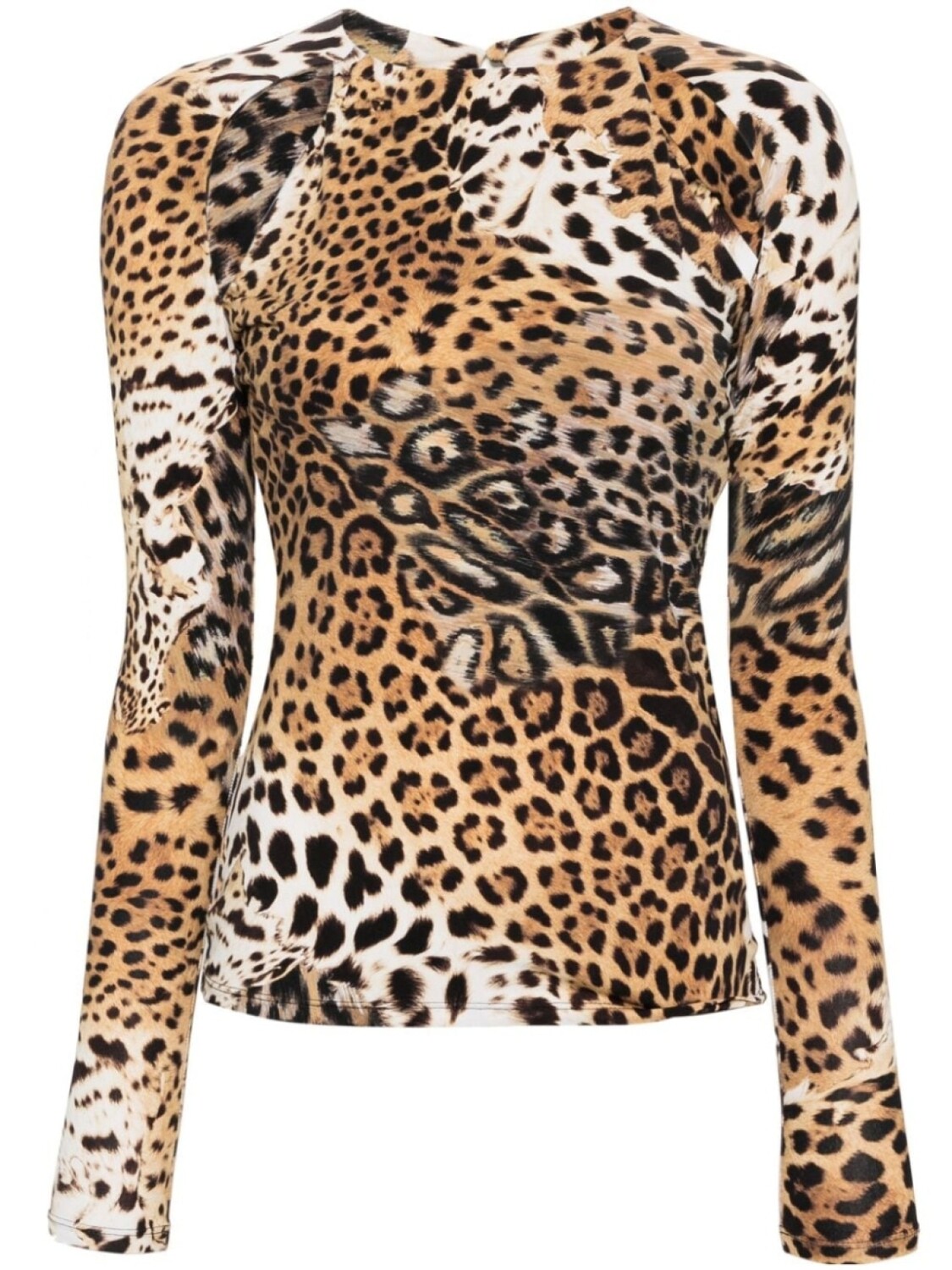 

Блузка с вырезами и принтом Jaguar Skin Roberto Cavalli, бежевый