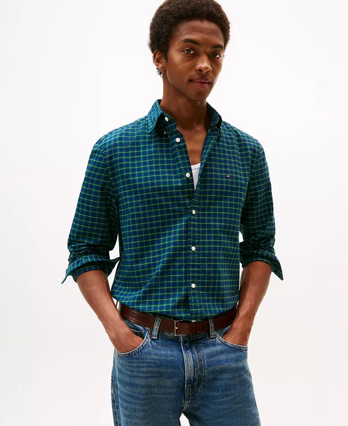 

Мужская рубашка Heritage Oxford с длинным рукавом в сезонную клетку Tommy Hilfiger, синий