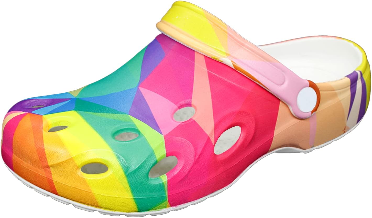 

Мужские и женские классические клогги FolHaoth с эффектом тай-дай, мягкая амортизирующая подошва, садовая обувь с поддержкой свода стопы, противоскользящие сандалии для улицы, пляжа, душа и дома, Rainbow