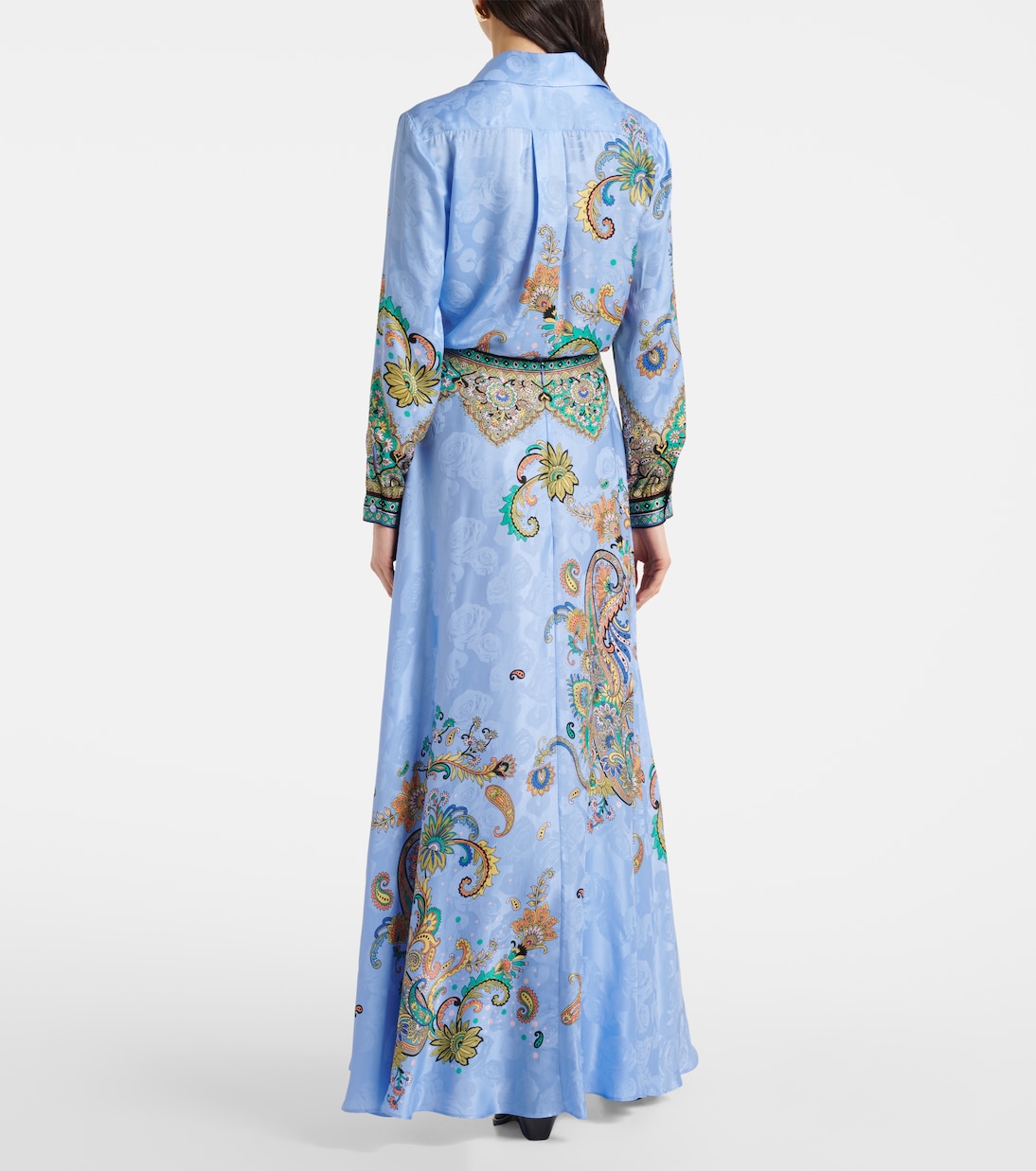 Юбка макси из шелкового крепдешина с цветочным принтом Etro, Print On Blue Base — фото 3