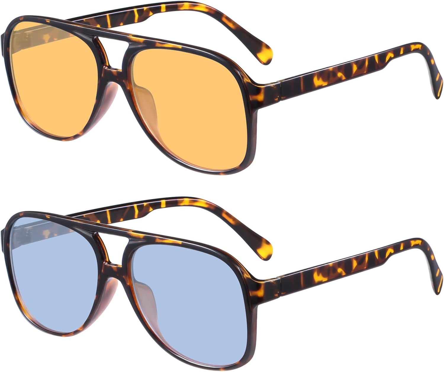 

Солнцезащитные очки-авиаторы YDAOWKN в стиле ретро для женщин и мужчин, большая оправа, классический винтаж 70-х годов, 2pack Brown Tortoise/Yellow+brown Tortoise/Blue