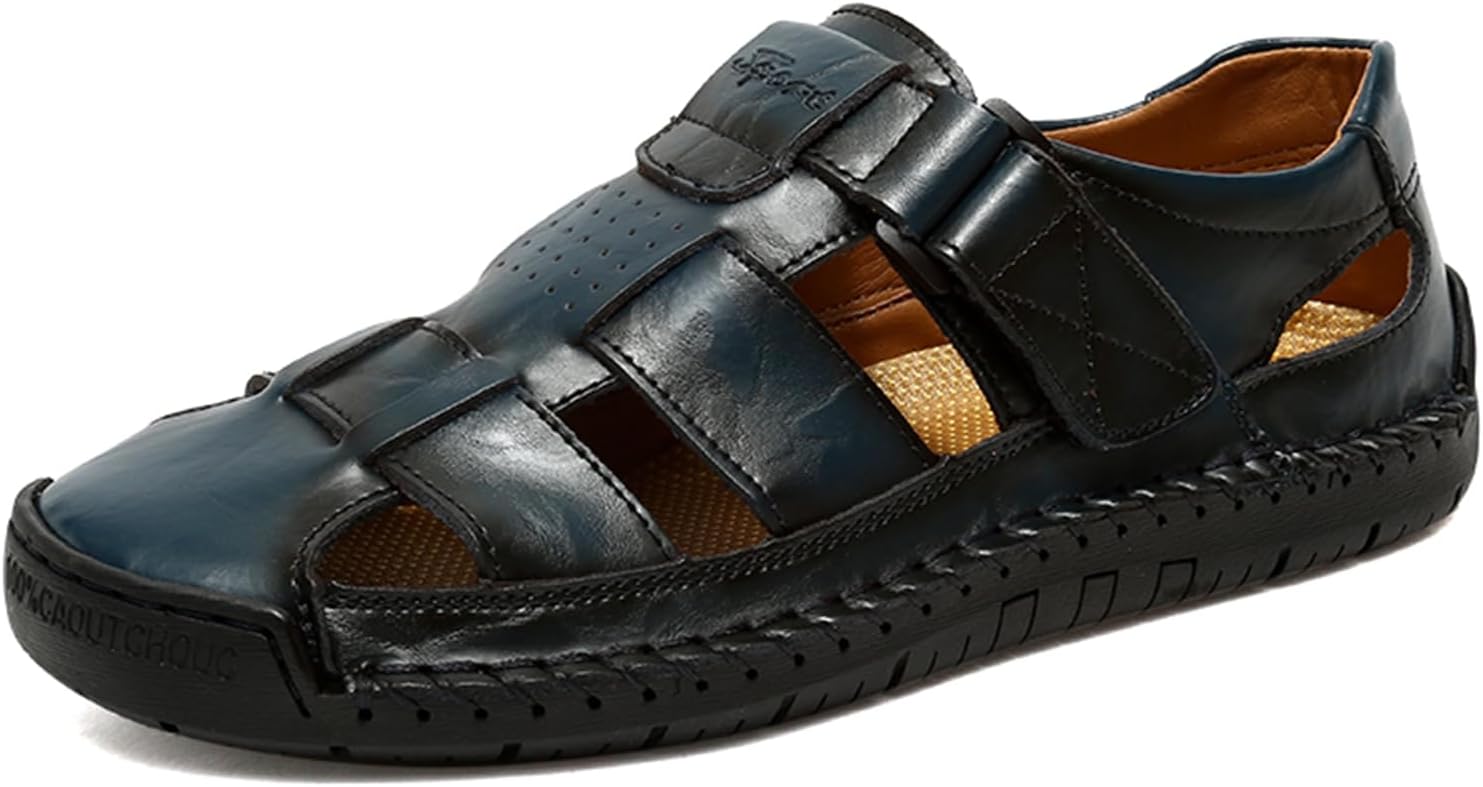 

Мужские кожаные сандалии ручной работы, сандалии для походов, водонепроницаемые спортивные сандалии, рыбацкие пляжные туфли Abborora, синий