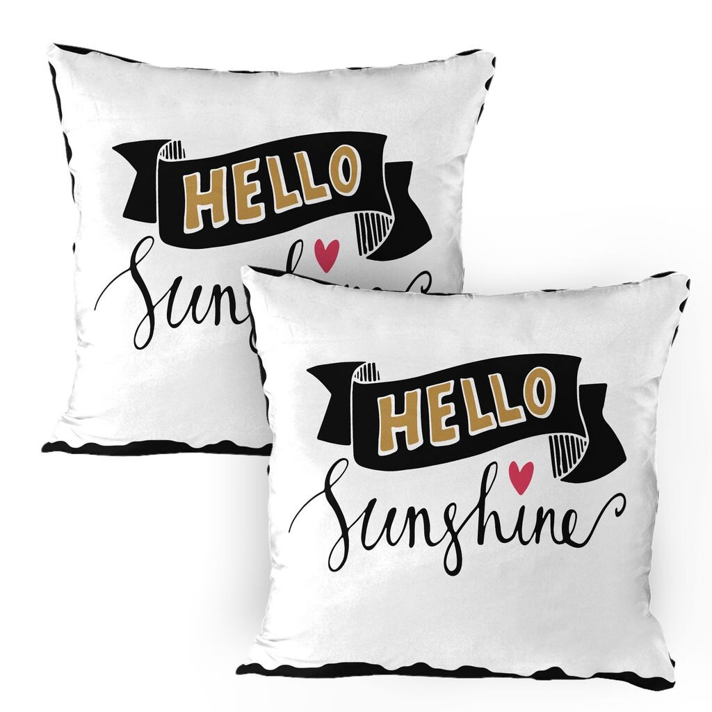 

ABAKUHAUS Hello Sunshine Чехлы для подушек, набор из 2 шт., нарисованные от руки надписи с эффектом сердечка и цитатой, чехол для подушки с декоративным принтом, 80x80 см, бледно-коричневый, кораллово-черный