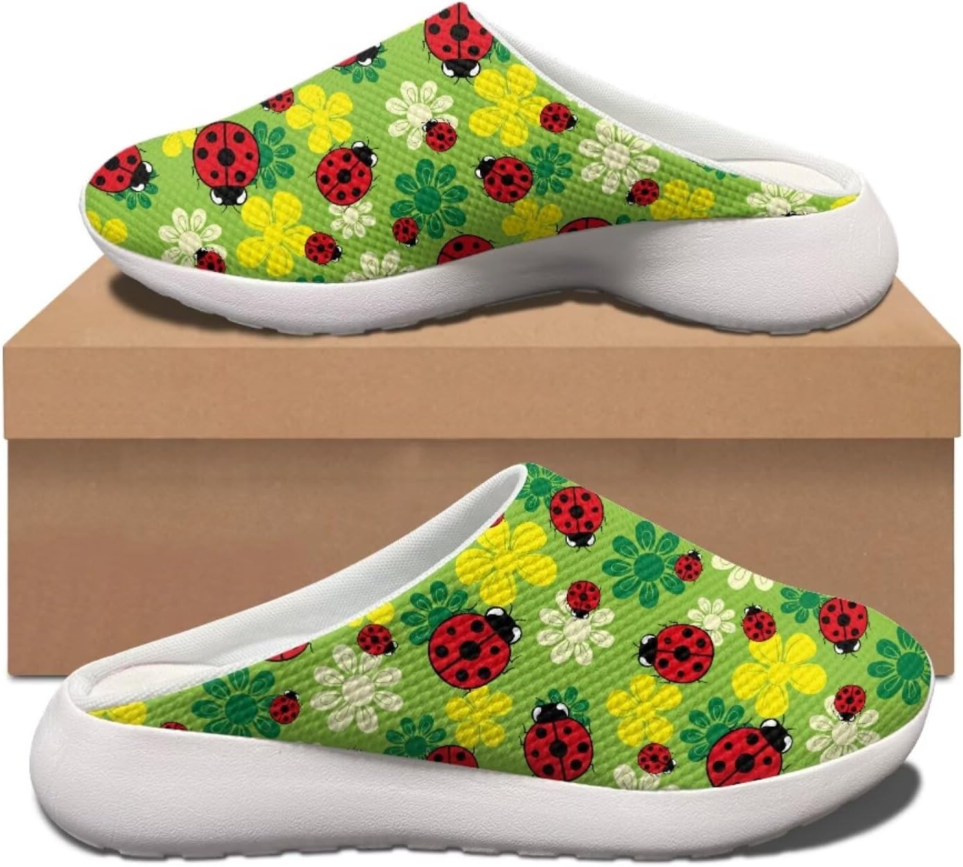 Женские мюли-кроссовки Forchrinse Tropical Hibiscus Palm с сеткой, легкие и дышащие, для прогулок, Red Ladybird Flower Print — фото 2