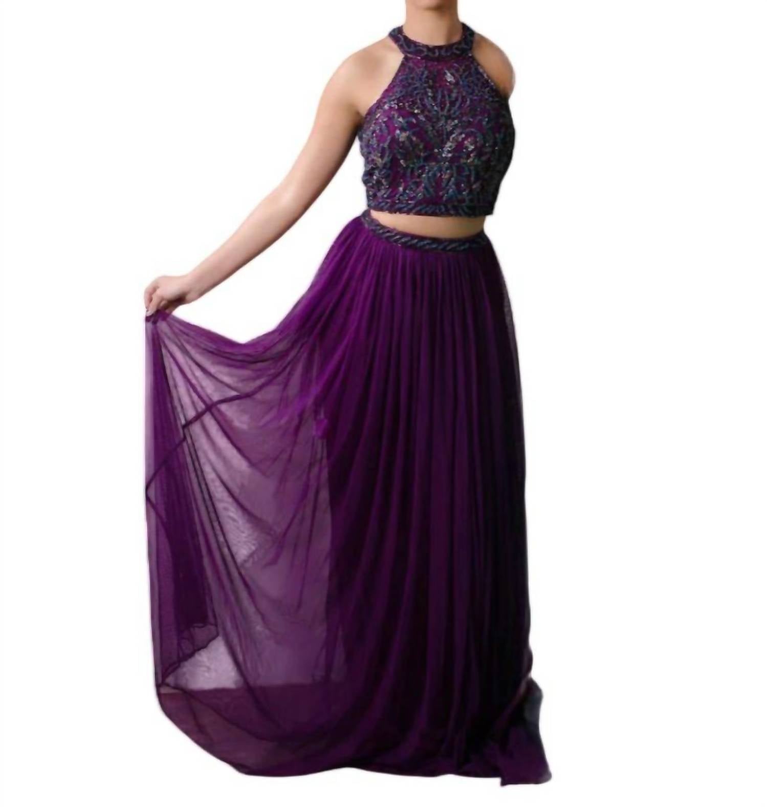 

Украшенное укороченное платье из двух частей в цвете сливы Zasa Chic, цвет plum