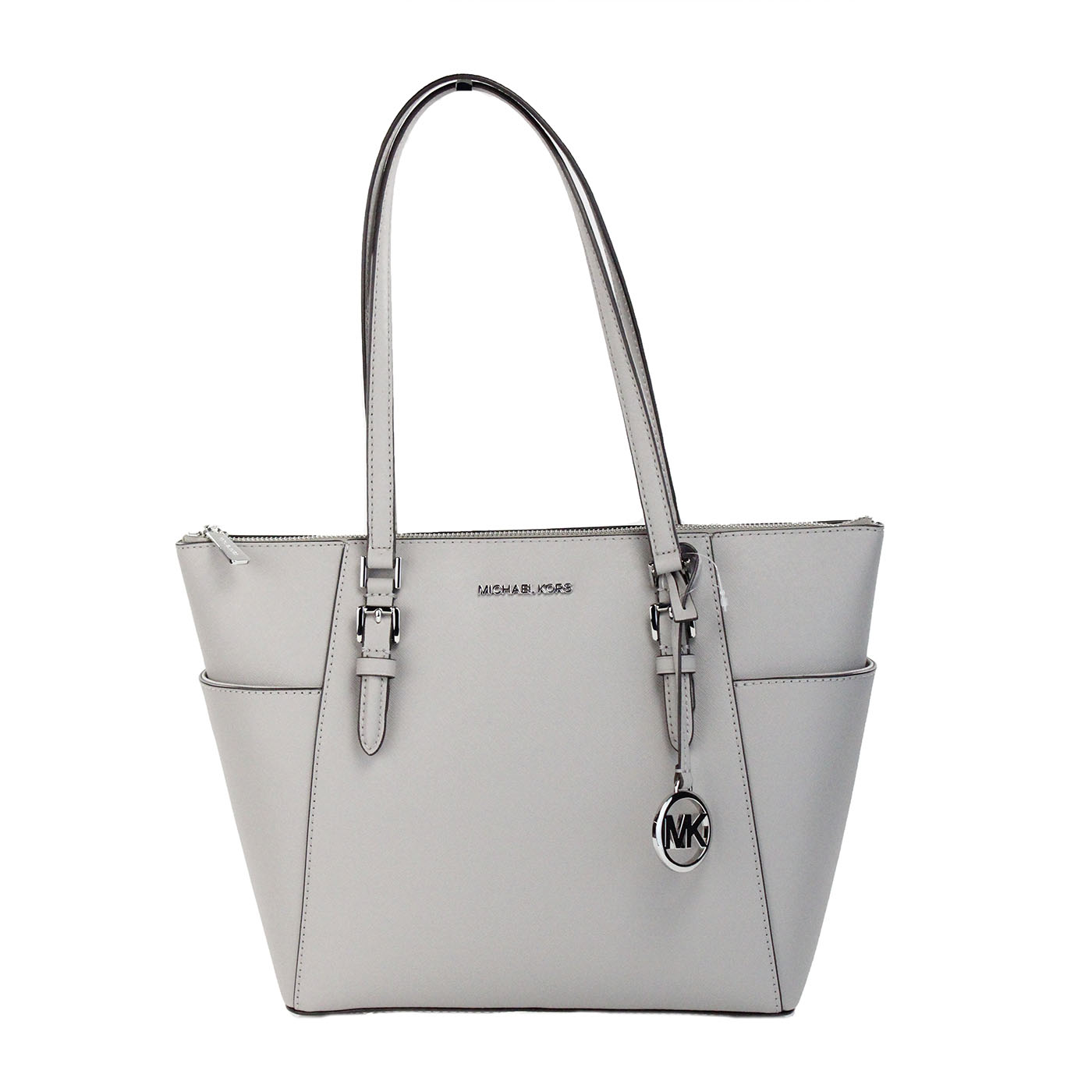 

Сумка-тоут Charlotte Pearl Grey, большая кожаная сумка-тоут с застежкой-молнией Michael Kors
