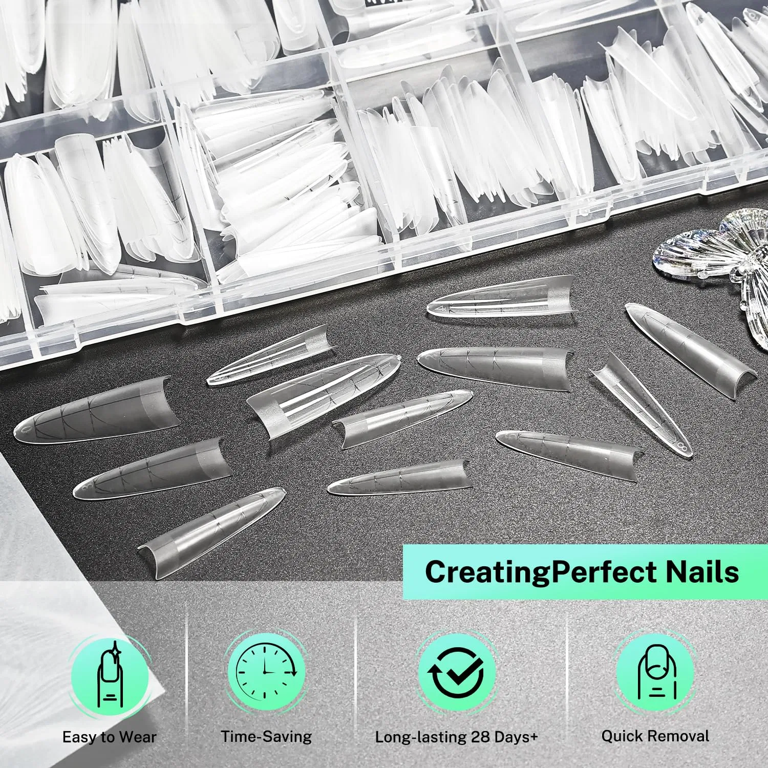 Набор миндалевидных типсов для наращивания ногтей JODSONE Jodsone, 360-Piece Nail Tips Set — фото 4