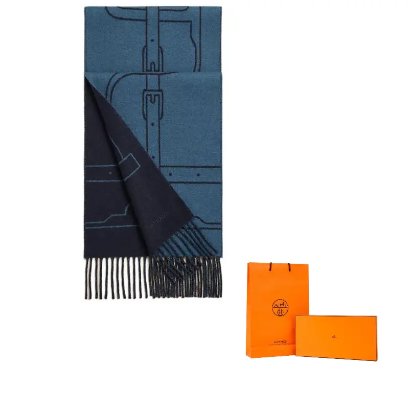 

HERMES Кашемировый шарф мужской морской синий, Marine Blue