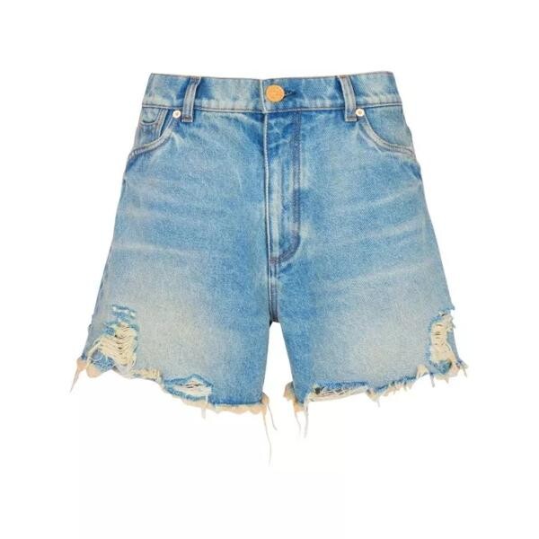

Шорты mid-rise frayed denim shorts Balmain, синий