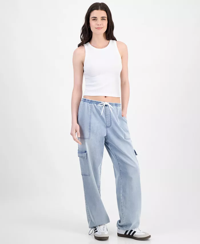 

Джинсы с завязками и накладными карманами Juniors' Drawstring Cargo Parachute Jeans Tinseltown, синий
