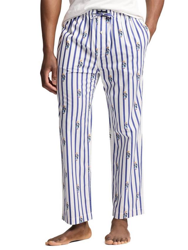 

Хлопчатобумажные пижамные брюки в полоску с медведем Ralph Lauren, цвет Blue Stripe