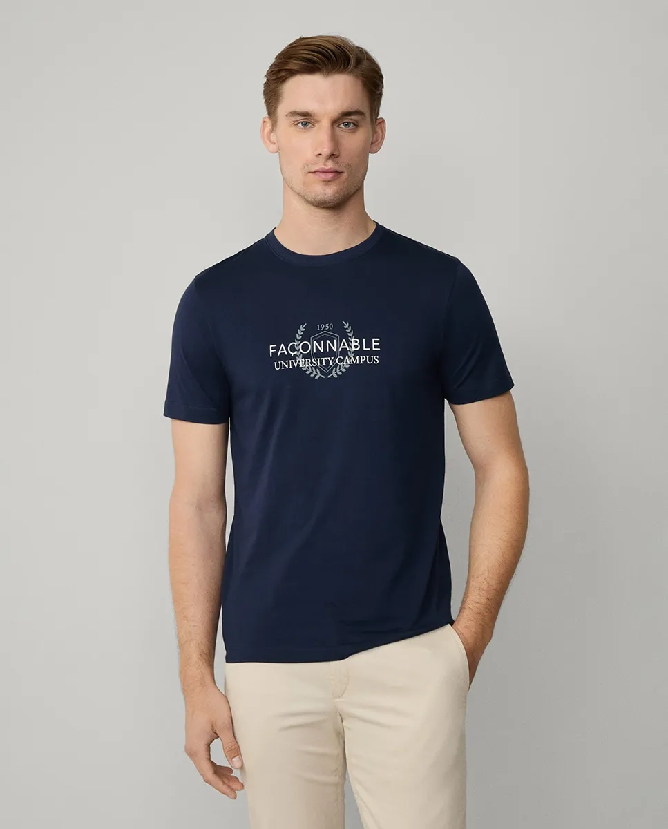 

Мужская футболка с короткими рукавами и принтом в университетском стиле Façonnable, синий