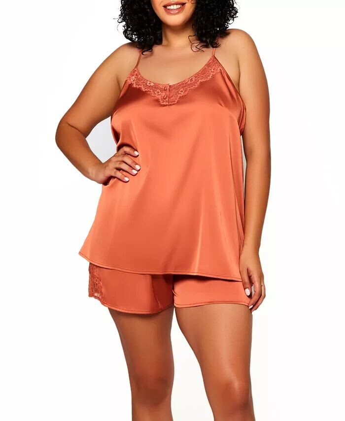 

Комплект нижнего белья Constance Plus Size из двух предметов: топ-топ и шорты из эластичного атласа с кружевной отделкой iCollection, оранжевый