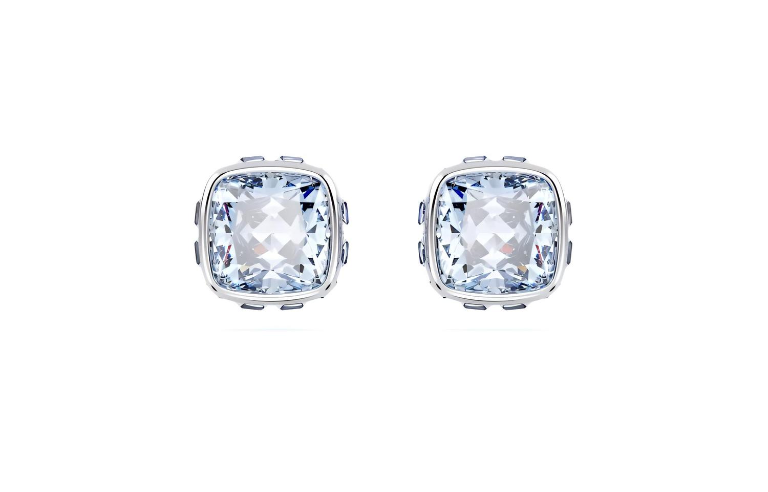 

Swarovski Родированные серьги-гвоздики унисекс с кристаллом Birthstone Blue