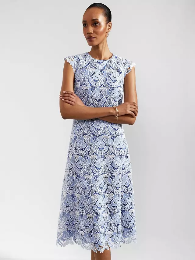 

Платье Hobbs Phoebe Cutwork Floral Lace Midi, цвет blue/ivory