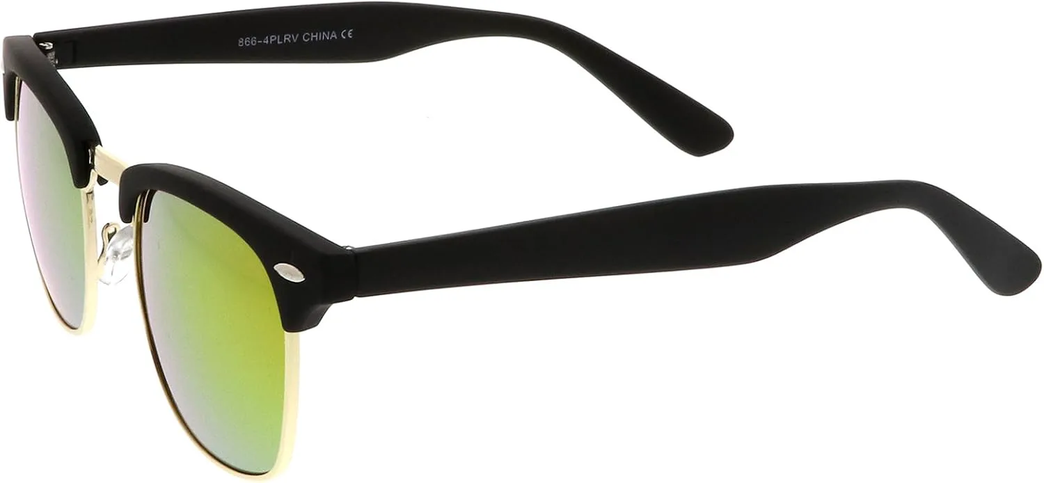 

zeroUV - Солнцезащитные очки в полуободковой оправе с прорезиненными зеркальными поляризованными линзами, диаметр линз 49 мм, Rubberized Black-gold / Orange Mirror