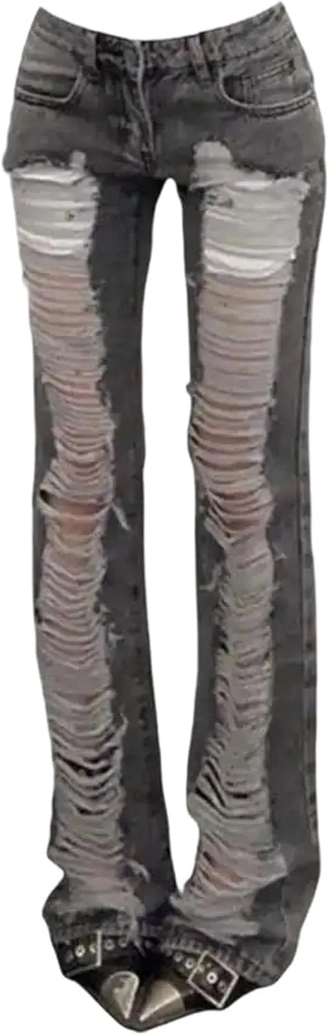 

Женские рваные джинсы Vintage Denim High Waist Slim Fit