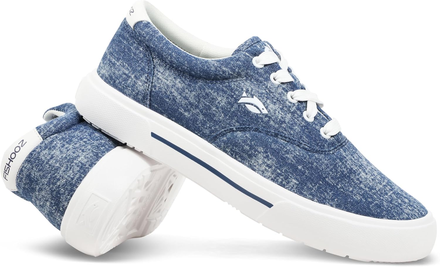 

Мужские лодочные кроссовки FISHOOZ с выцветшим эффектом и шнуровкой - водоотталкивающие, с поддержкой свода стопы, с мягким воротником, на платформе как у кроссовок - для лодки, рыбалки и повседневной носки, белый/синий/темно-синий