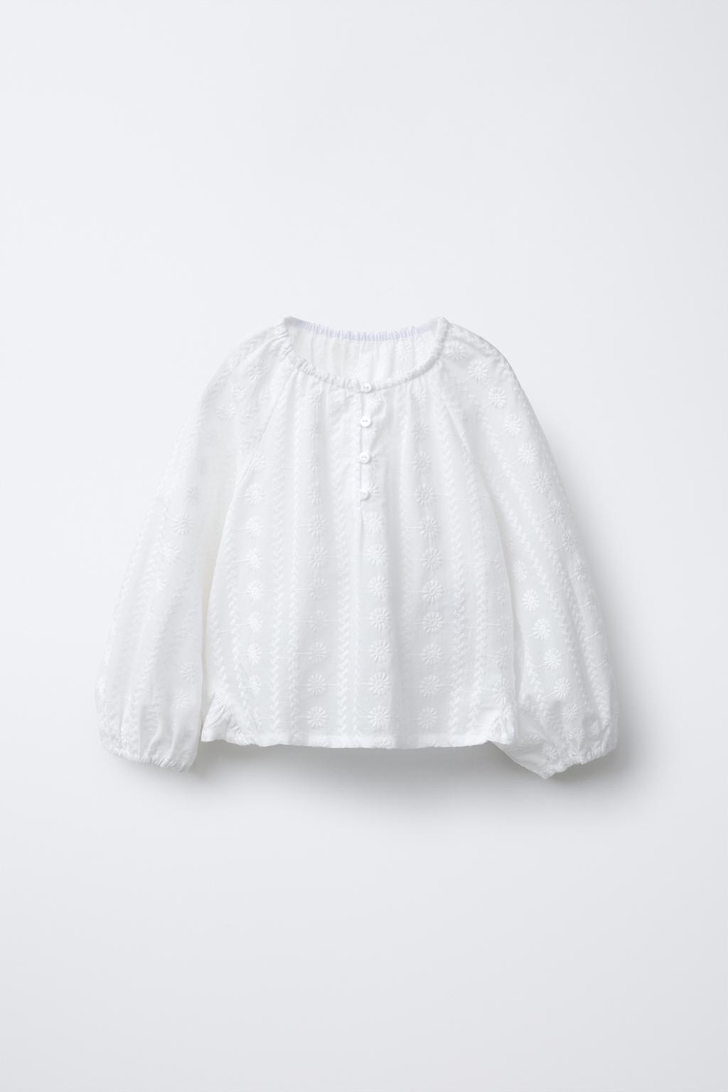 

Блузка с цветочной вышивкой ZARA, белый