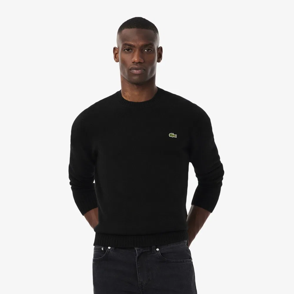 Мужской кашемировый свитер с круглым вырезом чёрный от Lacoste