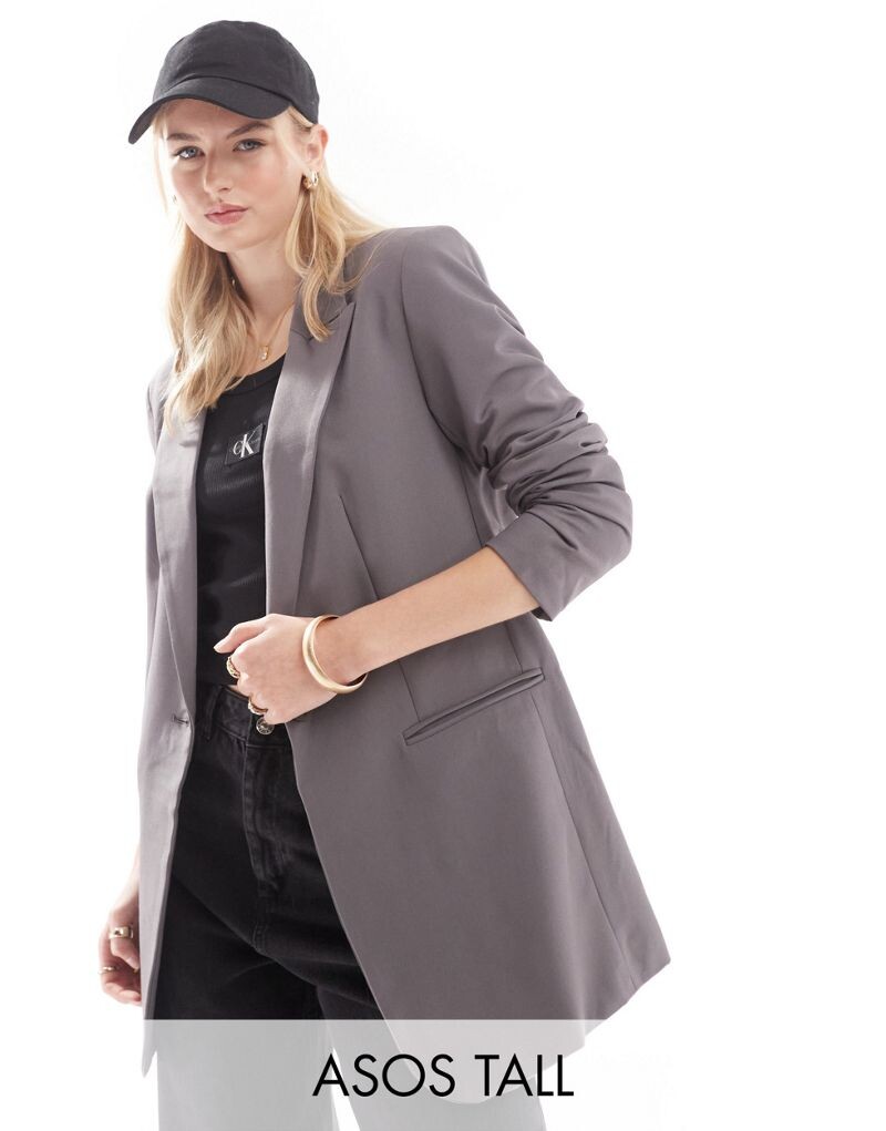 

Серый однобортный пиджак ASOS DESIGN Tall