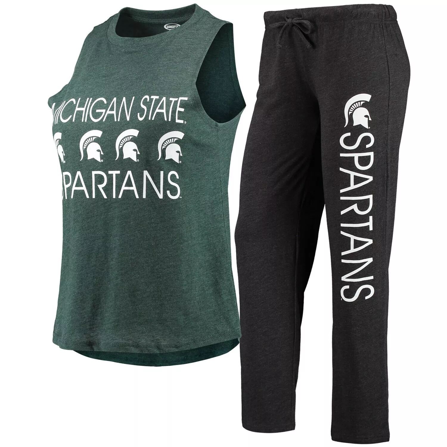 

Женский спортивный комплект черного/зеленого цвета Michigan State Spartans безрукавка и брюки для сна