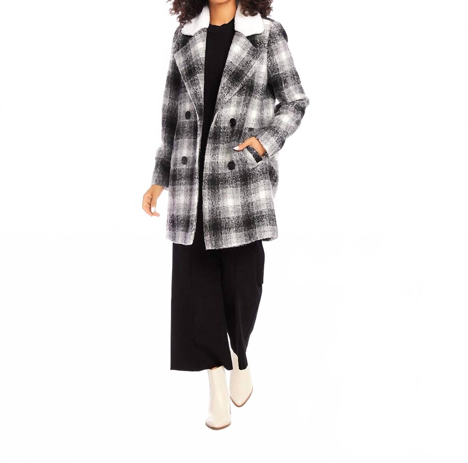 

Пальто с меховым воротником в клетку Karen Kane, Plaid