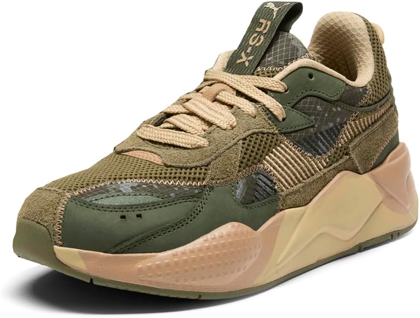 Мужские кроссовки PUMA Rs X Rain Map Camo с шнуровкой, повседневные - зеленые — фото 2