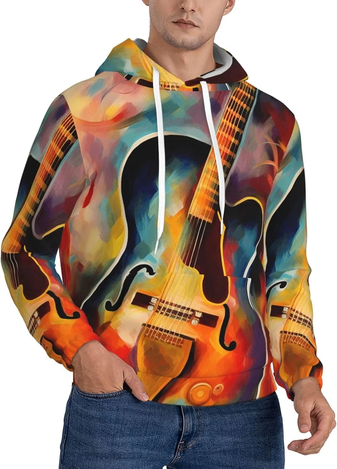 

Мужская флисовая толстовка с капюшоном, водолазка с длинным рукавом и абстрактным принтом "гитара" KKLWEGU