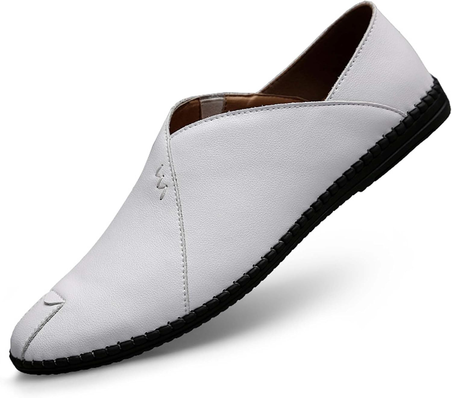 

Мужские высококачественные кожаные лоферы, ручная прошивка, плоская повседневная обувь из кожи, легкие обувь, мягкие, износостойкие, нескользящие, подходят для ношения весь день Vtiao, белый