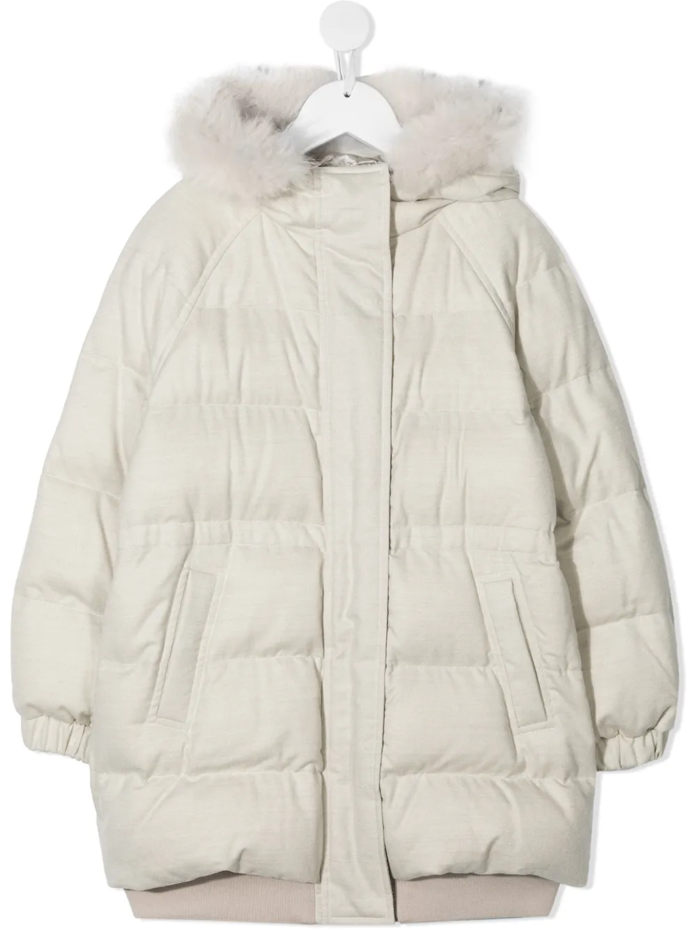 

Пуховик с искусственным мехом Brunello Cucinelli Kids, нейтральный