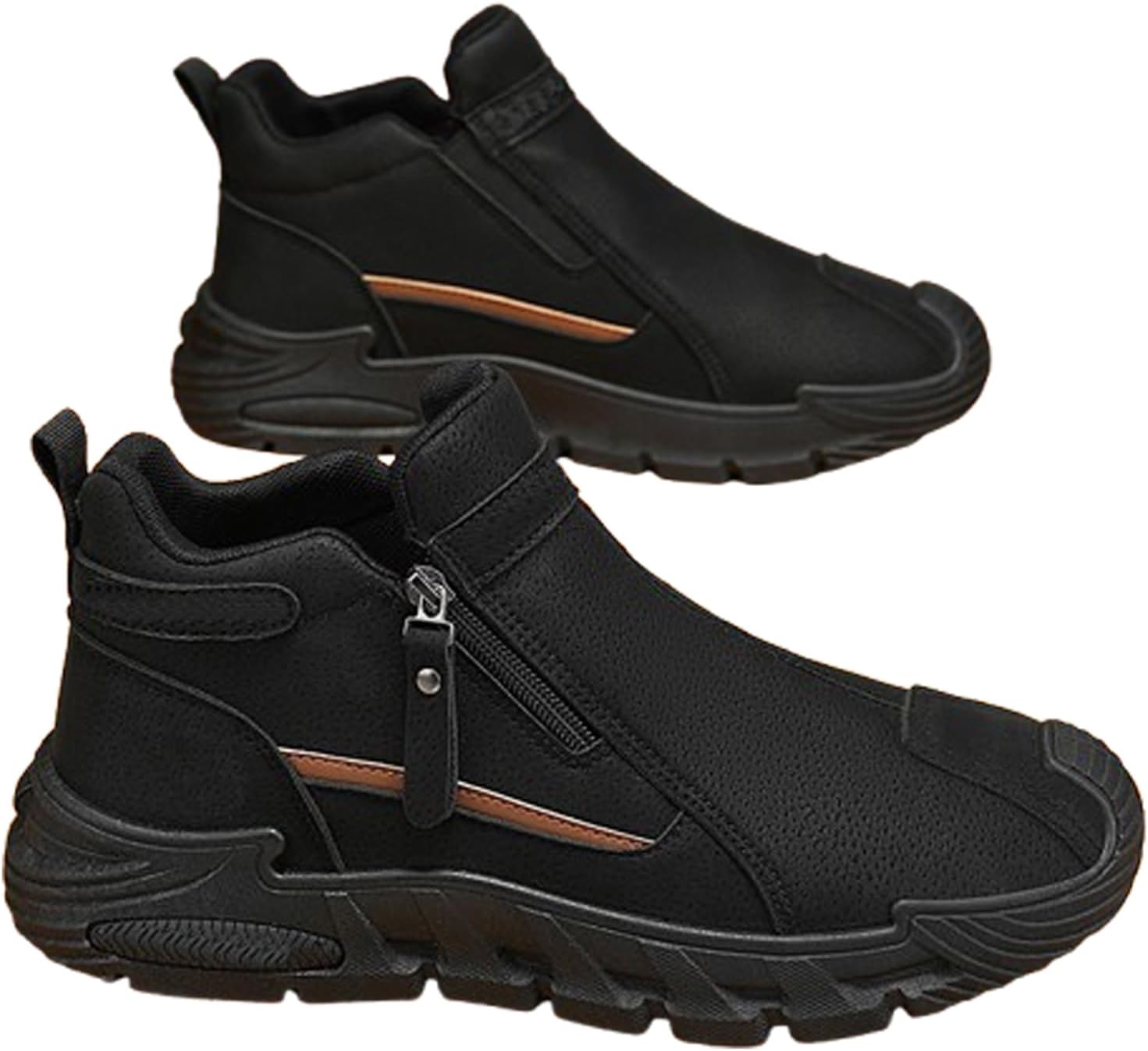 

Мужские ботинки, обувь без шнурков с противоскользящей подошвой, водонепроницаемые кожаные повседневные туфли для улицы, строительства и повседневного использования Generic, черный