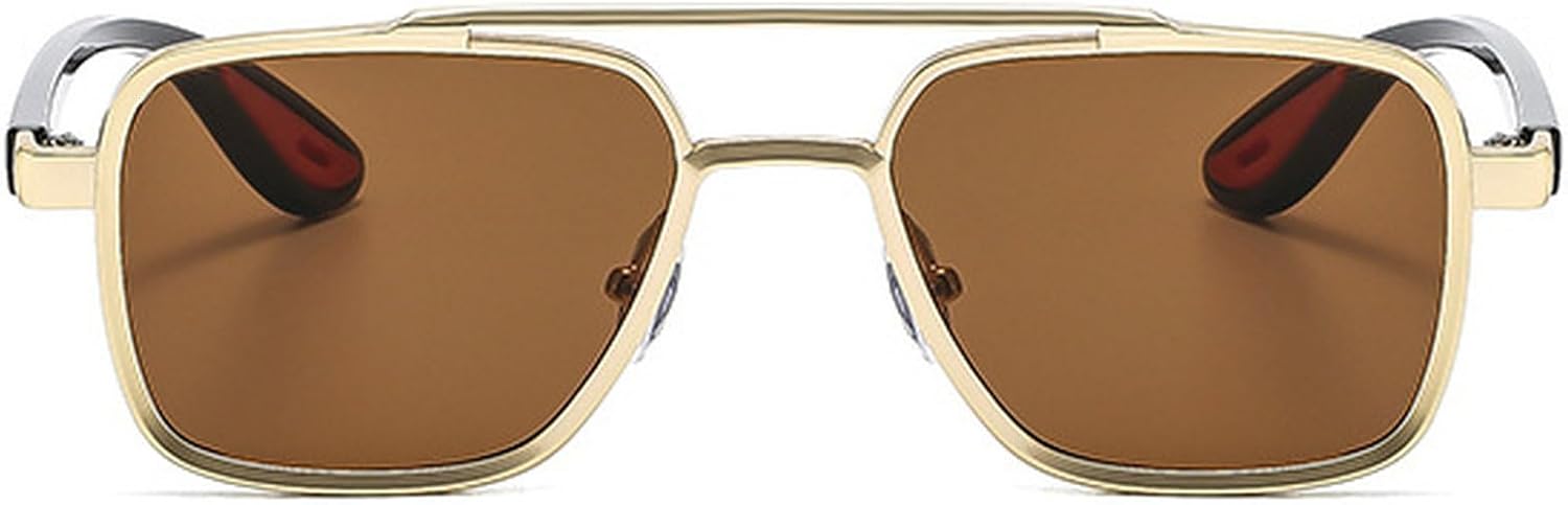 

Ретро металлические солнцезащитные очки с двойной перемычкой, квадратной формы, мужские, модные, с защитой от УФ-излучения UV400, женские, в стиле «пилотские» mincl, Brown