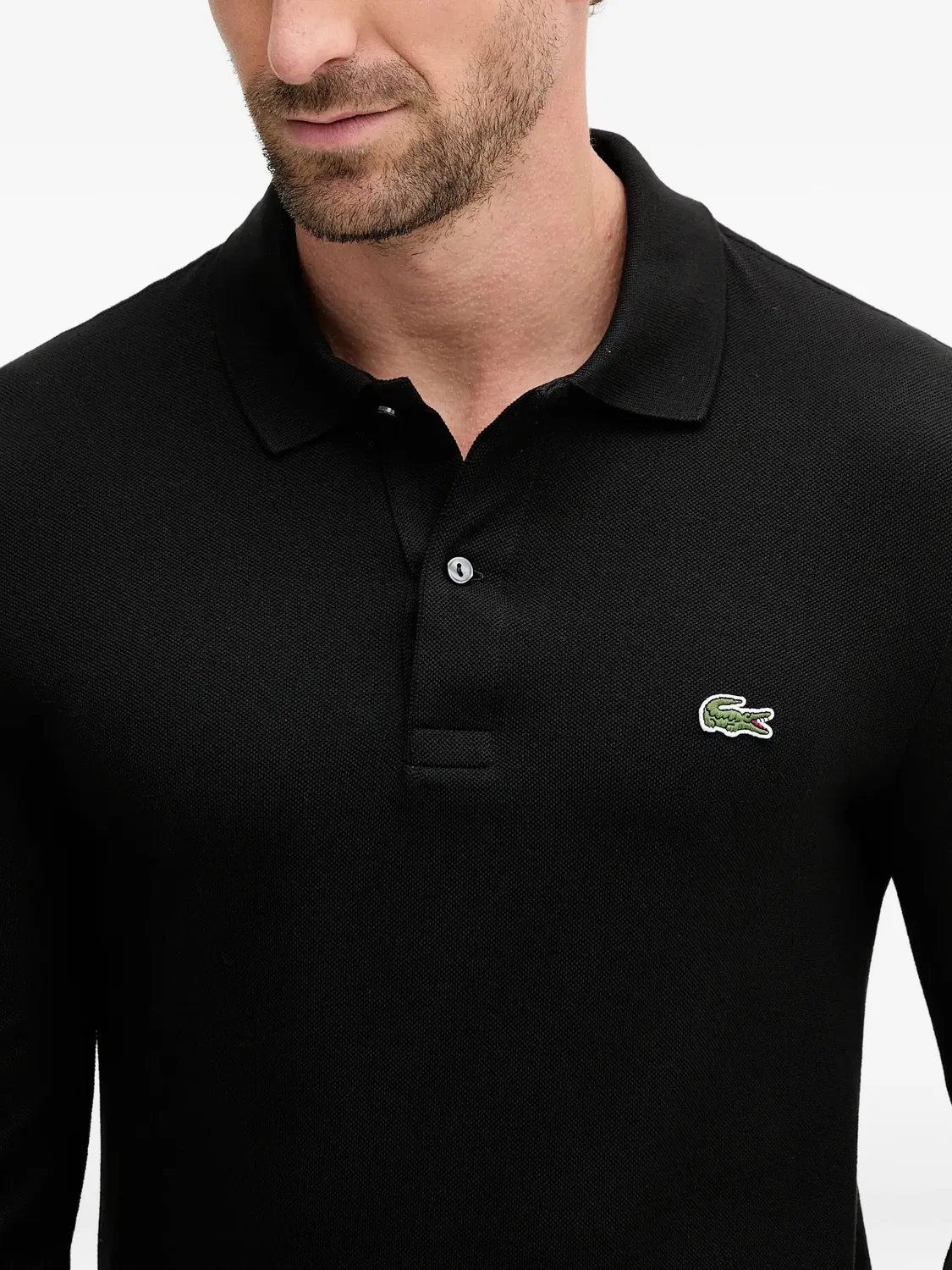 Рубашка поло Lacoste с длинными рукавами, хлопок 100%, черный — фото 4