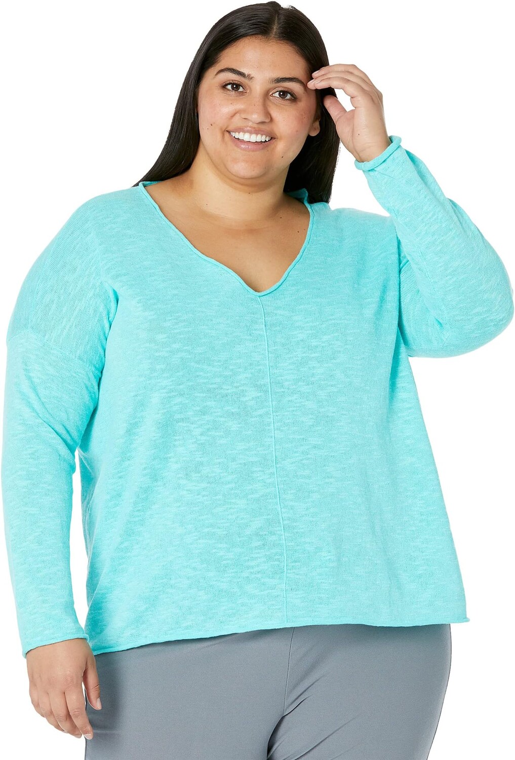 

Пуловер Eileen Fisher V-Neck Pullover in Organic Cotton Linen Slub, цвет Aqua