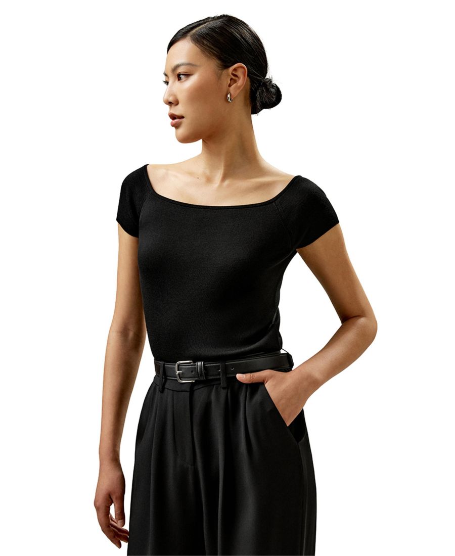 

Шелковый свитер с открытыми плечами для женщин LILYSILK, Black