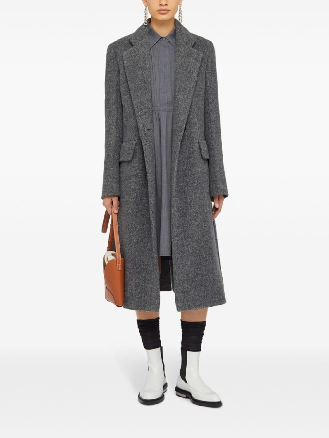Jil Sander пальто строгого кроя с заостренными лацканами, серый — фото 2