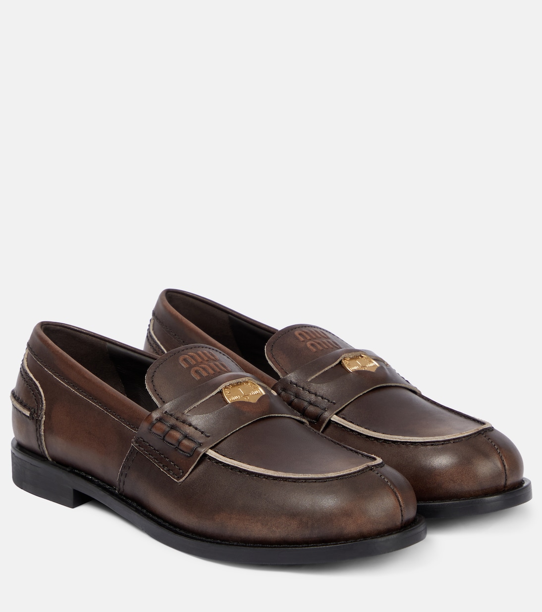 Декорированные кожаные лоферы Miu Miu, Ebano