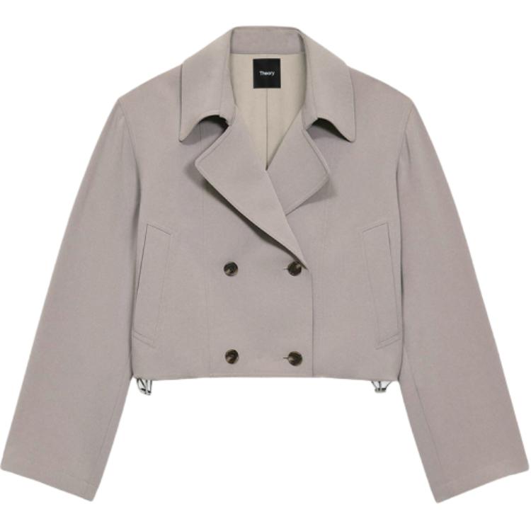 

THEORY Двубортное укороченное тренч пальто из крепа, Mist Gray