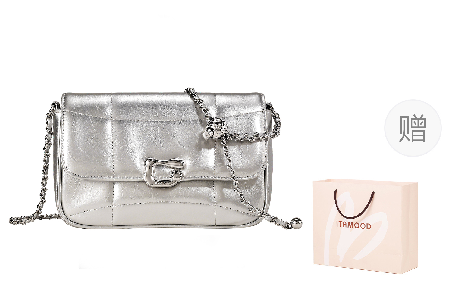 

Miao Di Кожаная женская сумка через плечо, Moonlight Silver Large