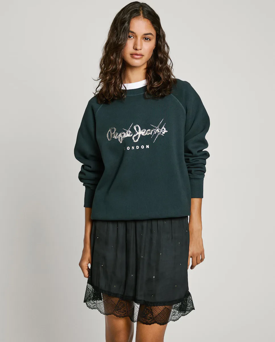 

Женская толстовка с круглым вырезом и напечатанным логотипом Pepe Jeans, черный